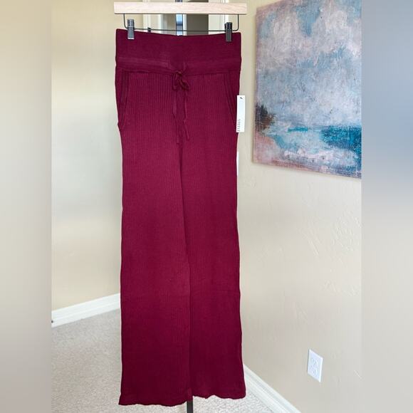 New Steele Maria Ribbed Wide Leg High Rise Trouser Pants in Burgundy Women’s S - Picture 2 of 6